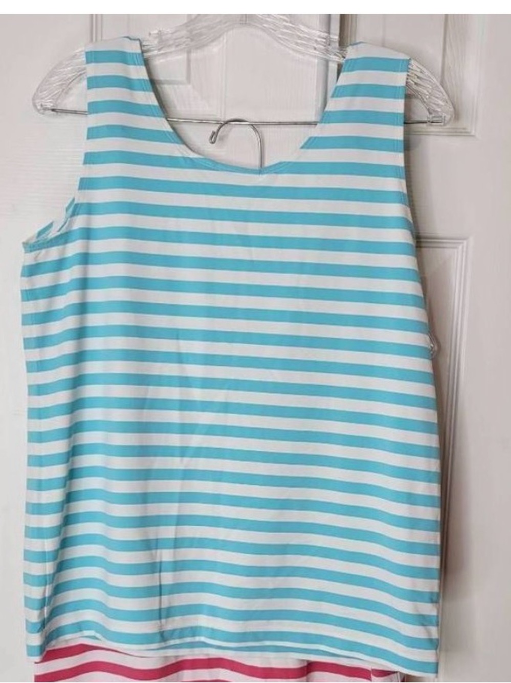 Chico’s Blue/White Striped 89/11% Nylon/Spandex Tank (Sz 3 = XL)